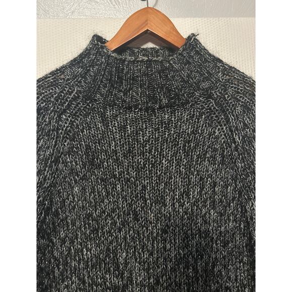 Express Women's Black Silver Metallic Marled Mock Neck Sweater Large - Picture 2 of 9